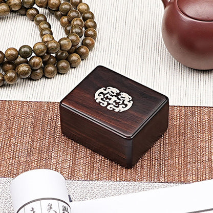 Purple Sandalwood Tea Caddy 68×58×38mm Silver Inlay Portable Sealed Wood Box