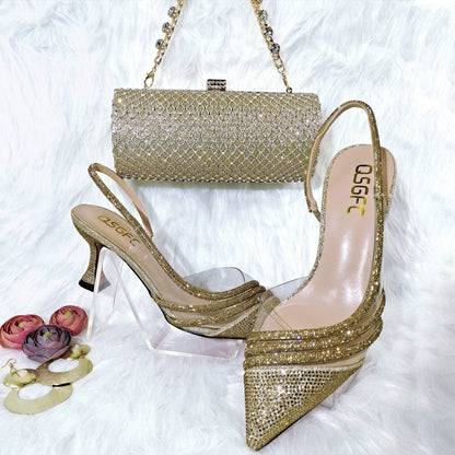 Gold Comfortable Pointed Toe Noble Ladies Shoes Bag Wedding A Pair Of Shoes