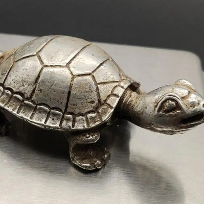 Old Chinese 2.4" Silver Folk Feng Shui Statue Animal Turtel Tortoise Longevity