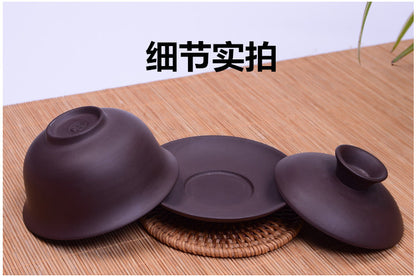 Real Yixing Gaiwan Kungfu Tea Set Purple Grit Tureen Zisha Cup Bowl Lid 130ml
