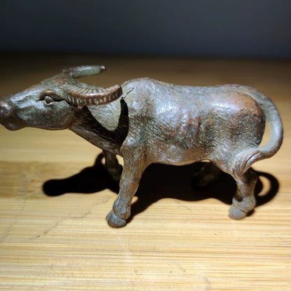Fortune Rare China copper fortune ox cow figure Statue table decoration tea pet