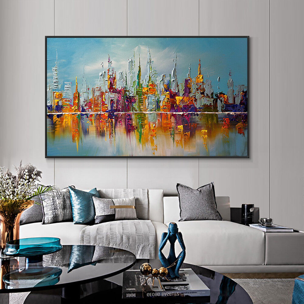 Abstract Colorful Large City Building Painting Handpainted Oil Painting Canvas