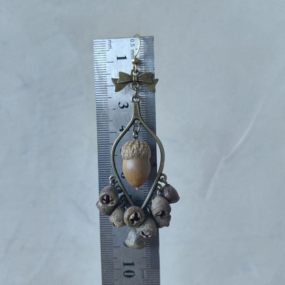Natural Acorn Earrings Handmade Forest Style Fruit Dangle Earrings Pair