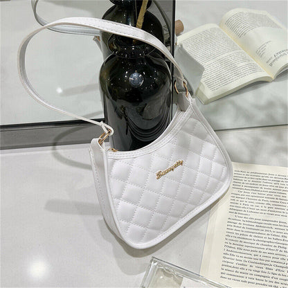 Women PU Leather Shoulder Bag Fashion Rhombic Embroidery Casual Zipper Handbags
