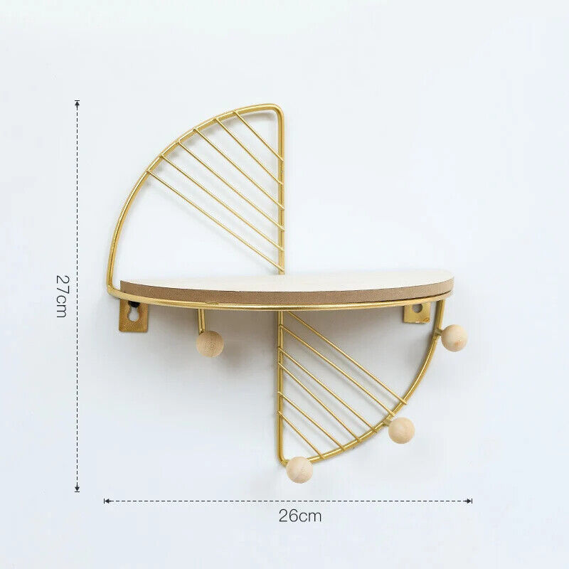 Wall Display Stands Iron+Wood Golden Home Hanging Decorations Storage Rack Hook