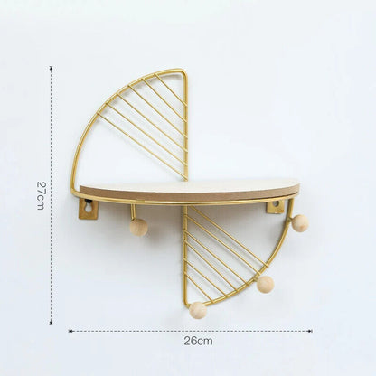Wall Display Stands Iron+Wood Golden Home Hanging Decorations Storage Rack Hook