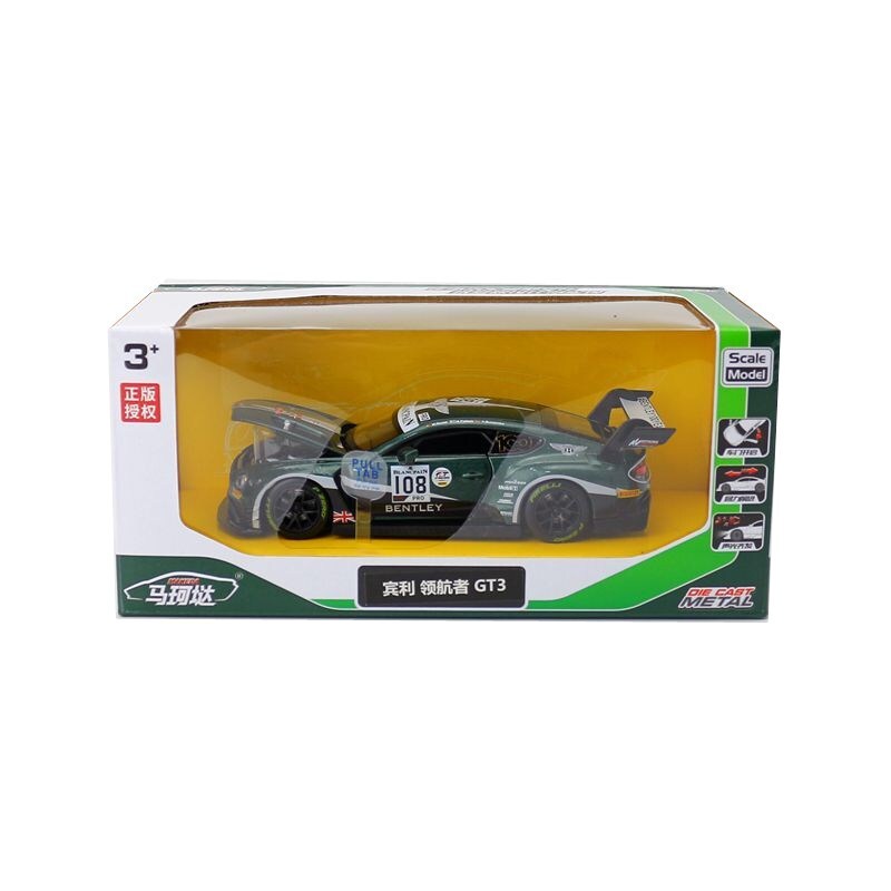 1:32 Diecast Bentley GT3 Racing Car Metal Car Model Toy Pull Back Sound Light