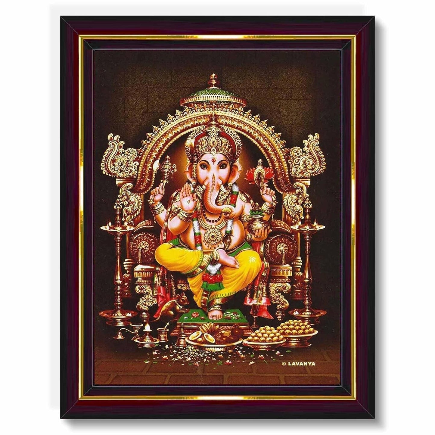 Lord Ganesha Ganesh Ganpati HD Printed Religious Picture With Wooden Frame