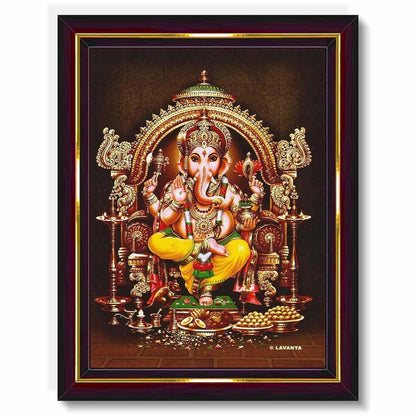 Lord Ganesha Ganesh Ganpati HD Printed Religious Picture With Wooden Frame