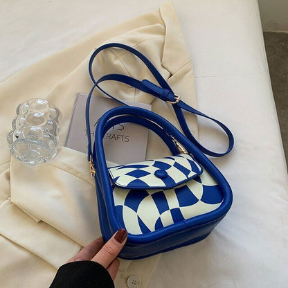 Handbag Women PU Leather Shoulder Bags Ladies Twisted Plaid Printing Flap Bag