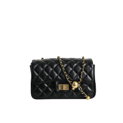 Quilted Real Leather Small Flap Purse Handbag Shoulder Bag w/ Chain Clutch Pouch
