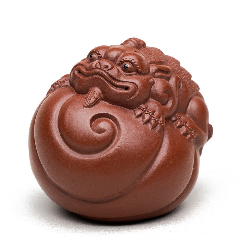 Chinese Yixing Zisha Pottery Lovable Animal Pixiu Wealth Tea Pet Statues