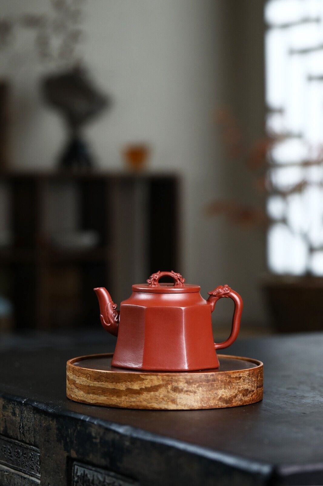 Yixing raw ore Dahongpao famous hand-made hexagonal Golden Bell teapot 200ml