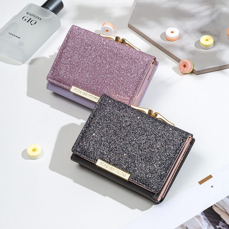Shiny Wallet Three Fold Wallet Coin Pocket Purse Simple Clutch Bags Polyester