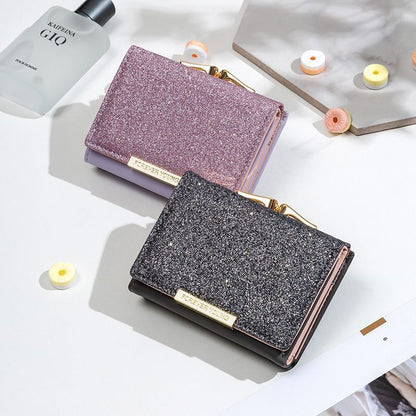 Shiny Wallet Three Fold Wallet Coin Pocket Purse Simple Clutch Bags Polyester