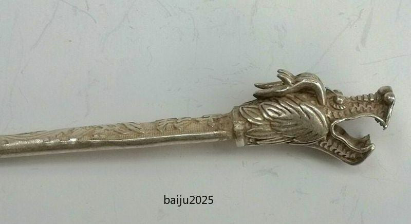 Collection Old Chinese Tibet Silver Hand-Made Dragon Hairpin Hair Decoration