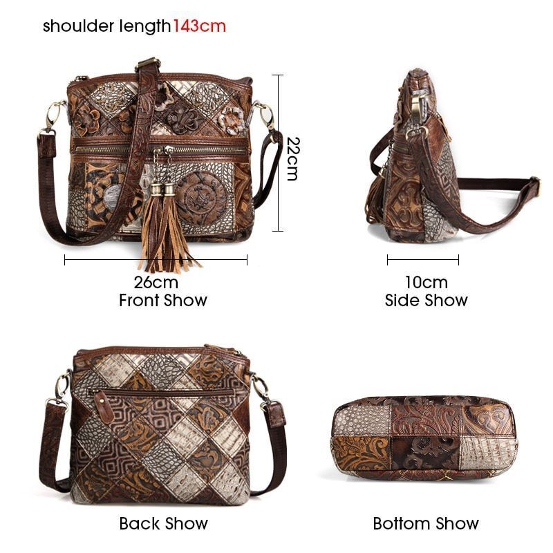 Bohemian Genuine Leather Bag Floral Crossbody Luxury Shoulder Vintage Handbags