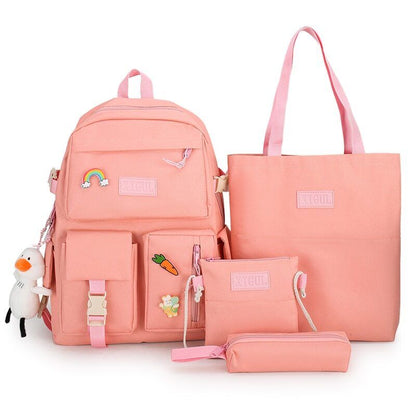 4 Pcs Set Women Backpack Laptop School Bags College Student Book Bag Rucksack