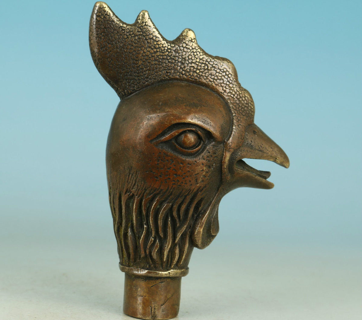 Asian Chinese Old Bronze Handmade Carved Cock Collect Statue Walking Stick Head