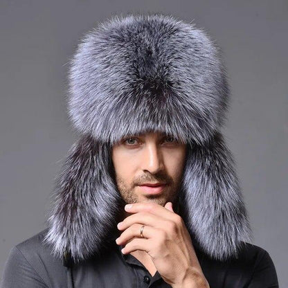 Male Full Covered Real Fox Fur Hat Russian Ushanka Hat Cossack Warm Trapper Cap