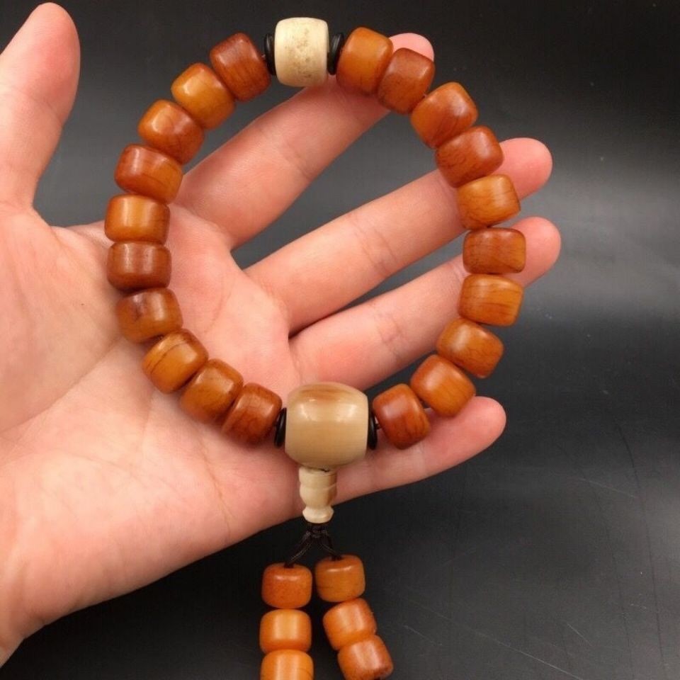 Natural Tibetan Resin Color Bead Bracelet Single Strand Buddhist Prayer Beads
