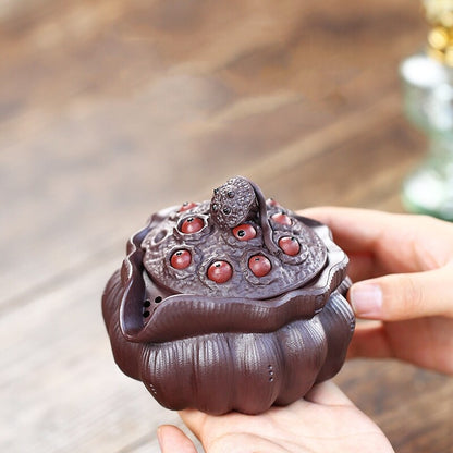 Full Handmade Teapot With Lid Lotus Root Seed Design Good Luck Real Yixing Zisha