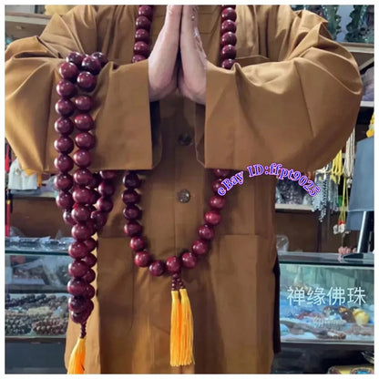 30mm*54 Shaolin Buddha Monk Blessing Prayer Mala Beads Red Necklace Kung Fu Suit