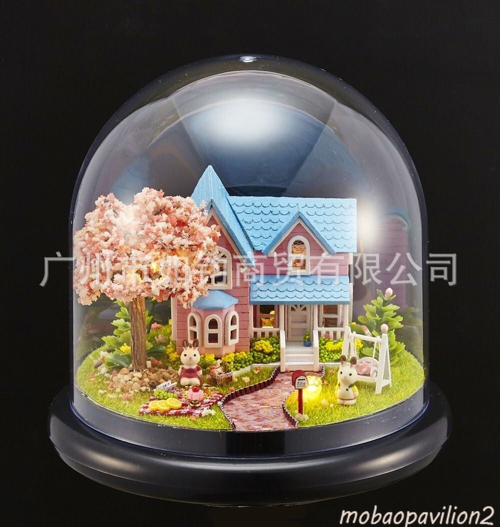 DIY Mini Glassball Sweet House Wooden Pocket Miniature Kit for Valentines Gift