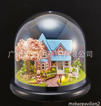 DIY Mini Glassball Sweet House Wooden Pocket Miniature Kit for Valentines Gift