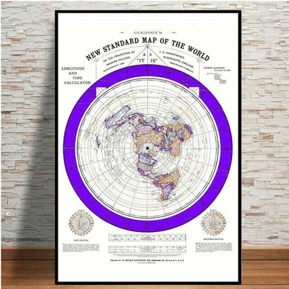 1892 Flat Earth Map Poster Prints Movie World Painting Art Wall Pictures 60x80cm