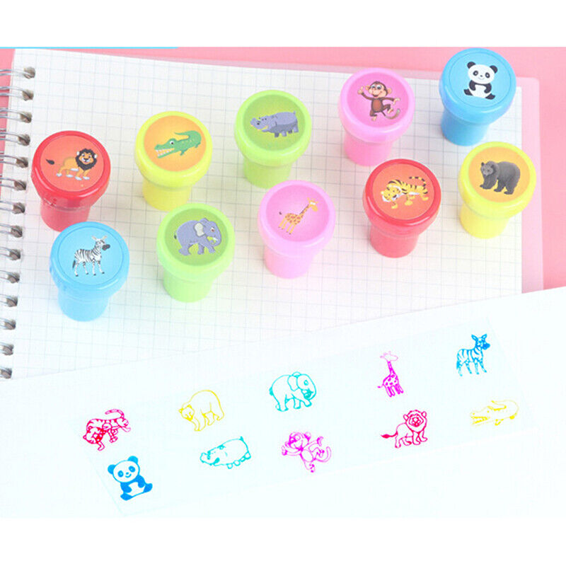 10Pc animal Self-ink Stamps Goody Bag Pinata Fillers Kids Birthday Party Fav3-ca