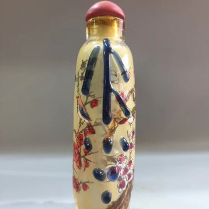 Hand Painted Inside Snuff Bottle Glass Flower Bird Antique Collectible Decor