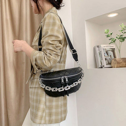 Thick Chain Waist Bag Women Leather Fanny Chest Bag Belt Shoulder Crossbody Bags