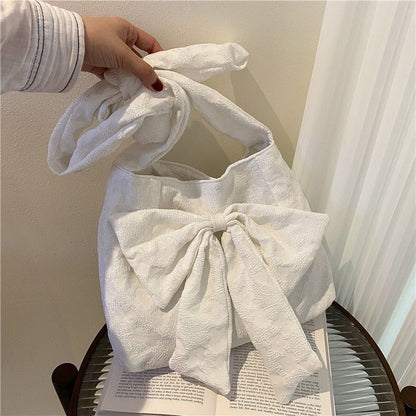 Large Canvas Shoulder Bag Summer Fashion Bow Shopper Bag Adjustable Strap Length