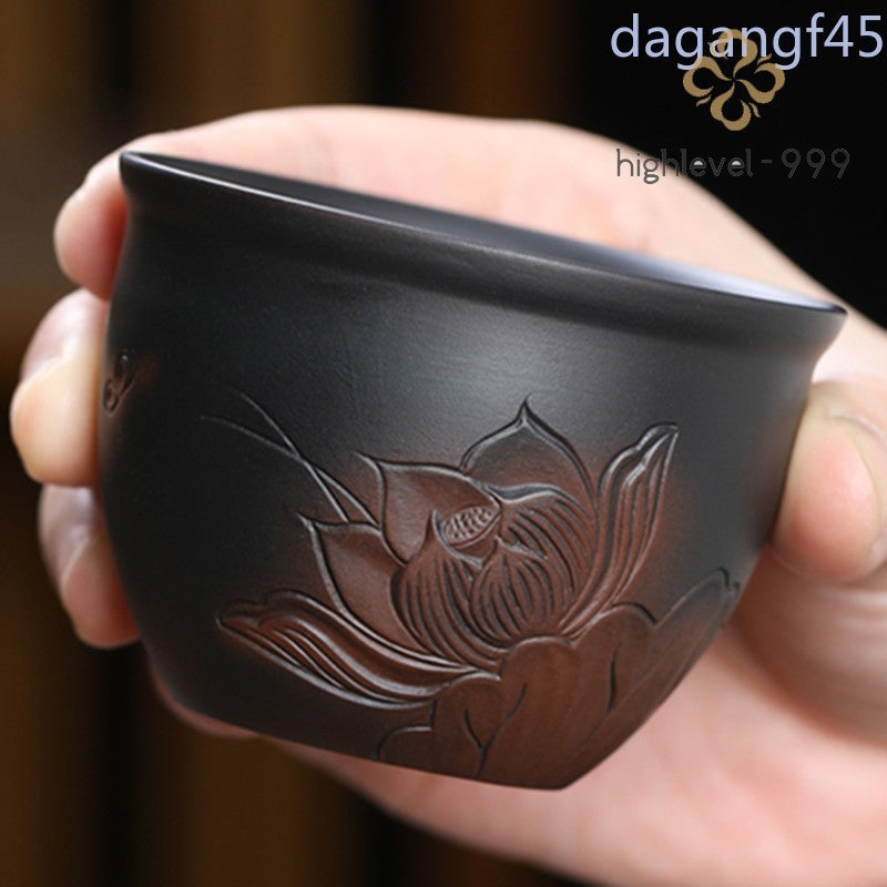 120ml Purple Pottery Retro Relief Master's Cup Tea Tasting Cup Kungfu Teacup