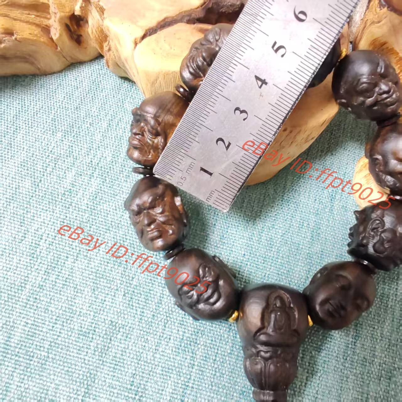 Natural Grade A Wood Carving China Eighteen Arhats Buddha Blessing Bracelet