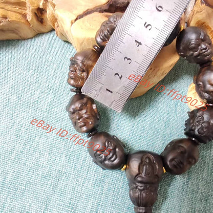 Natural Grade A Wood Carving China Eighteen Arhats Buddha Blessing Bracelet