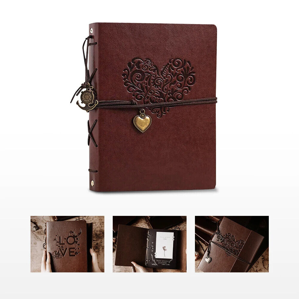 Photo Album 30 Sheet Vintage Leather Scrapbooking Book Refillable Page 21.5x17cm