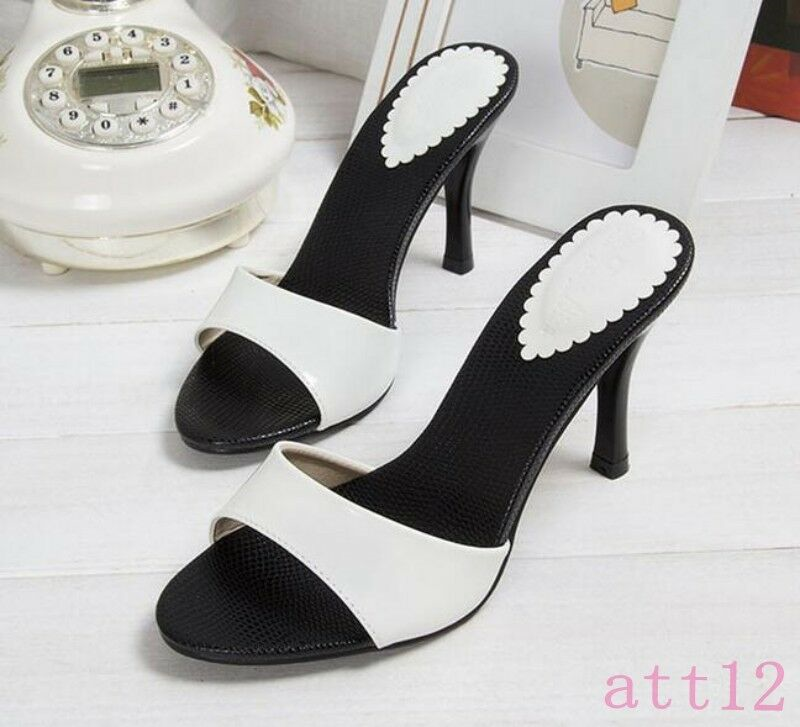Womens Slingback Stilettos Mules High Heel Leather Sandal Shoes Slip On Open Toe