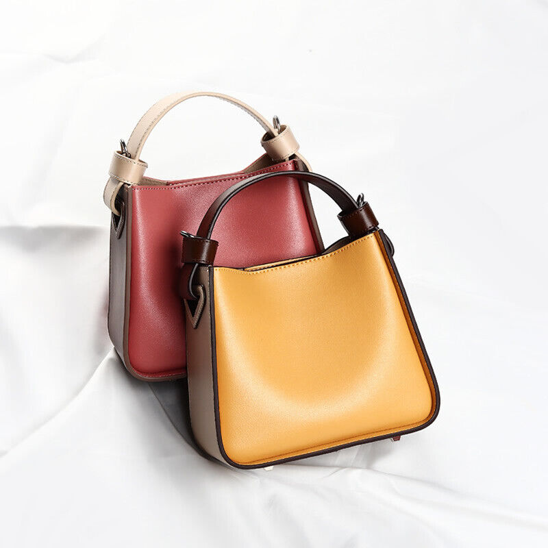 Small Colorblock Leather Bucket Bag Tote Crossbody Shoulder Purse-Fashion Clutch