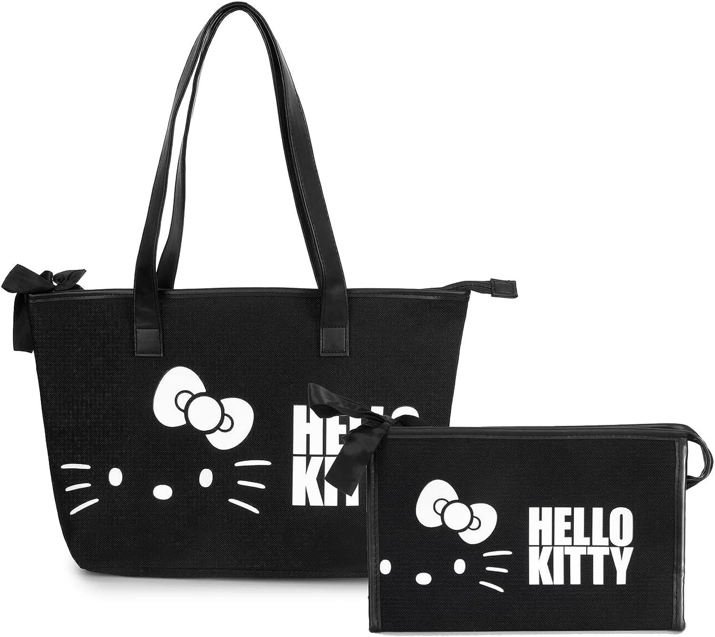 Large Tote Bag Canvas Shoulder Bags for Women Travel Black Pattern 2PCS