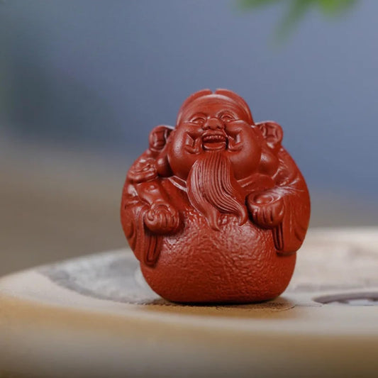 Red God of Wealth Tea Pet Tea Play 4.9cm 1.9in Chinese Statue Desktop Ornament