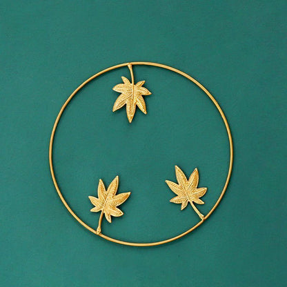 Wall Hanging Ornament 24cm Iron Golden Picture Frame Ginkgo Leaf Palm Tree Decor