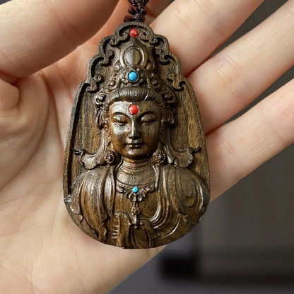 Agarwood Guanyin Bodhisattva Pendant Men's and Women's Necklace Sweater Chain