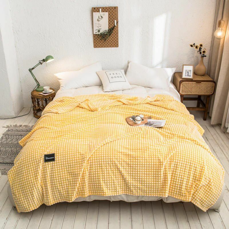 Blankets Plaid Beds Coral Fleece Gray Color Single/Queen/King Flannel Bedspreads