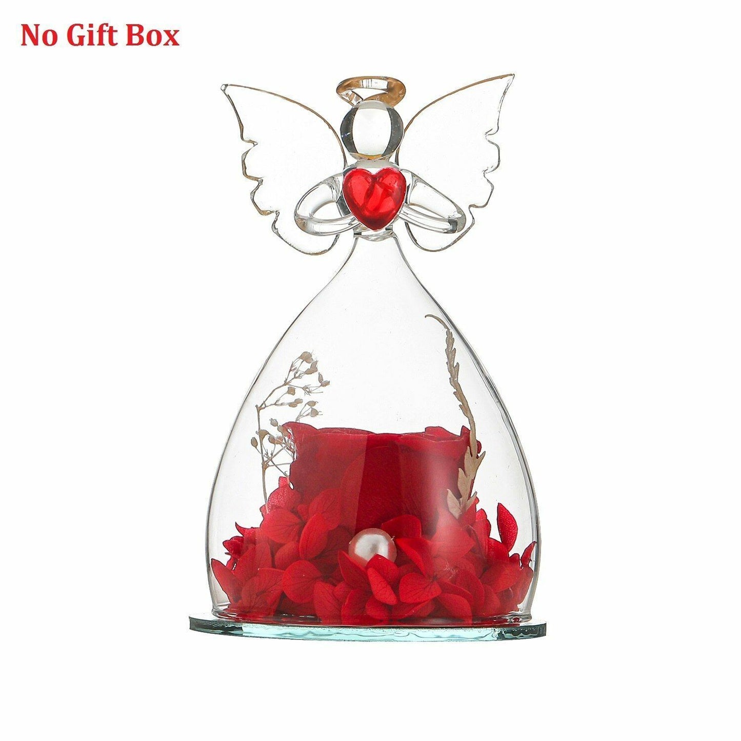 Real Rose Angel In Glass Dome Preserved Flowers Wedding Birthday Gifts 2.9 x4.3"