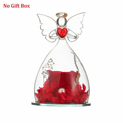 Real Rose Angel In Glass Dome Preserved Flowers Wedding Birthday Gifts 2.9 x4.3"