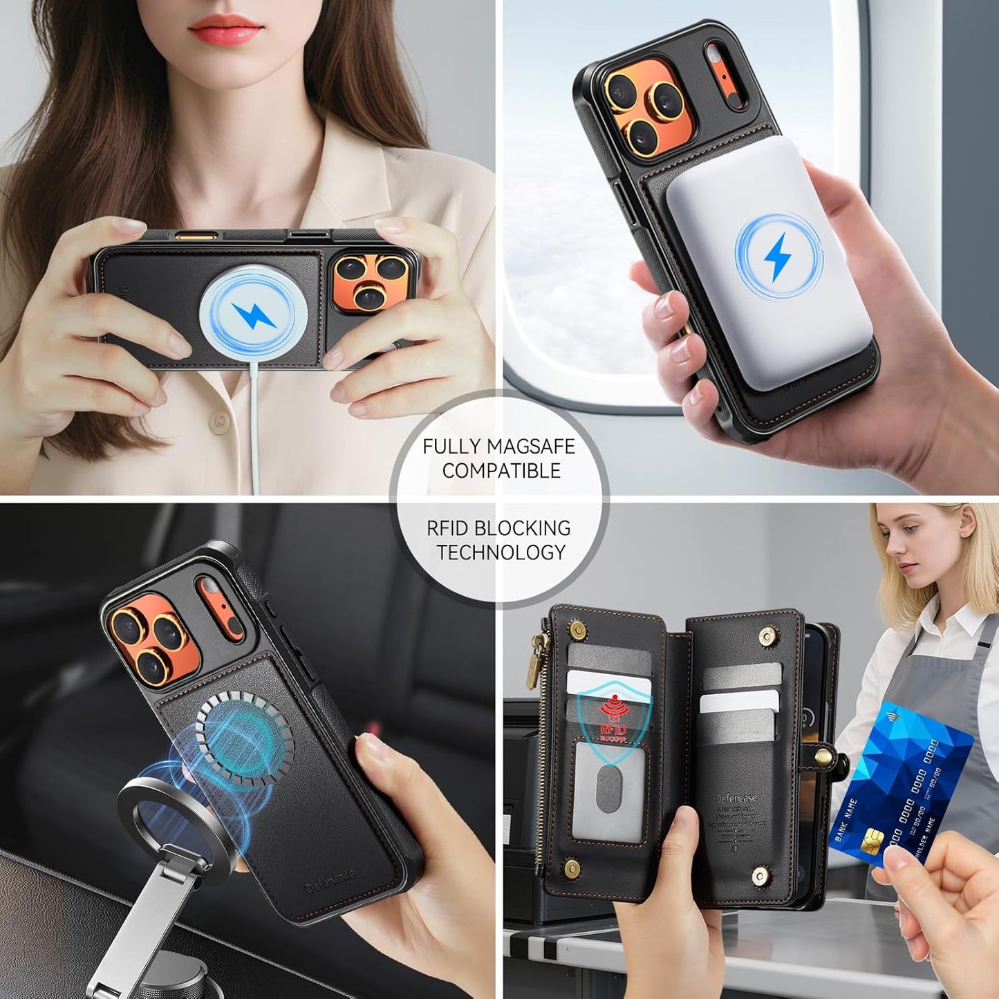 for Iphone 17 Pro Magnetic Wallet Case Compatible with Magsafe with RFID Blockin
