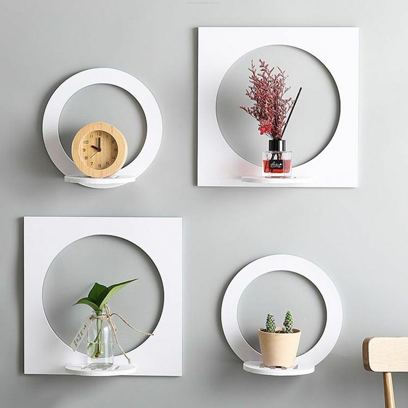 Wall Decorative Shelf Storage Racks 2/4Pcs/Set Wooden Plastic Shelves Organizers