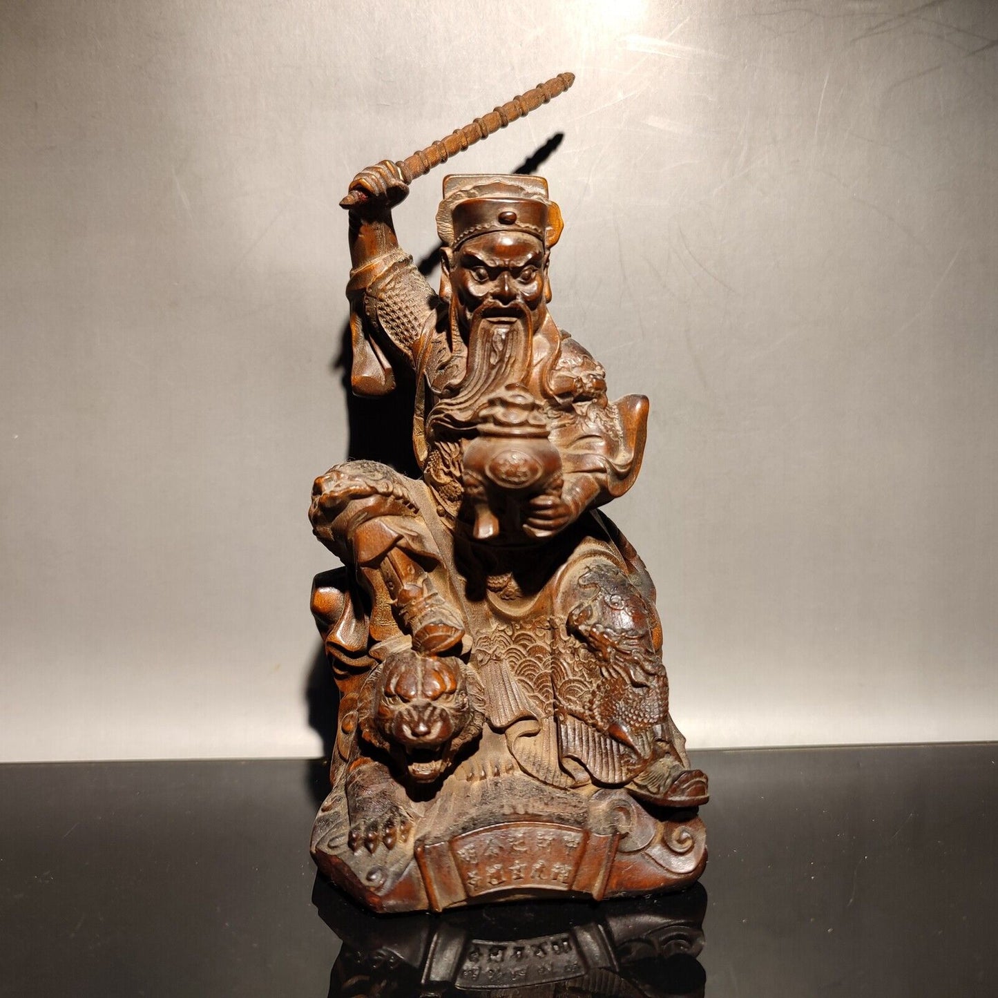 chinese boxwood carving God of Wealth Zhao Gongming fortune action figure buddha